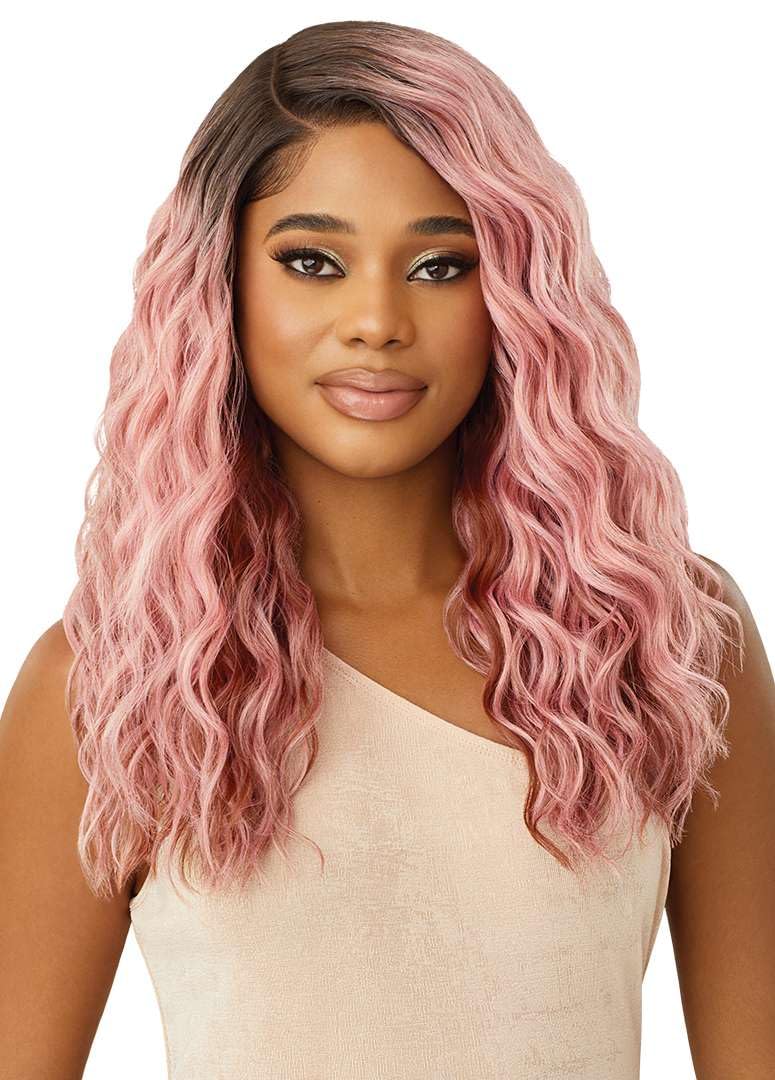 Outre Pink Wavy Lace Front Wig — Natural pink waves that hold up all night.