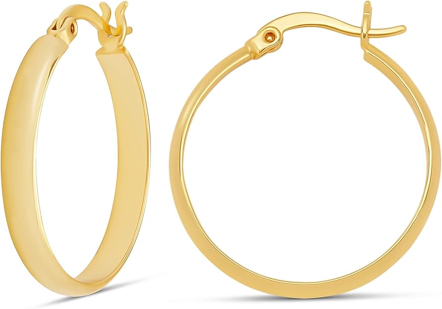 Amazon Essentials Gold Hoop Earrings — Polished chunky flat gold hoop earrings.