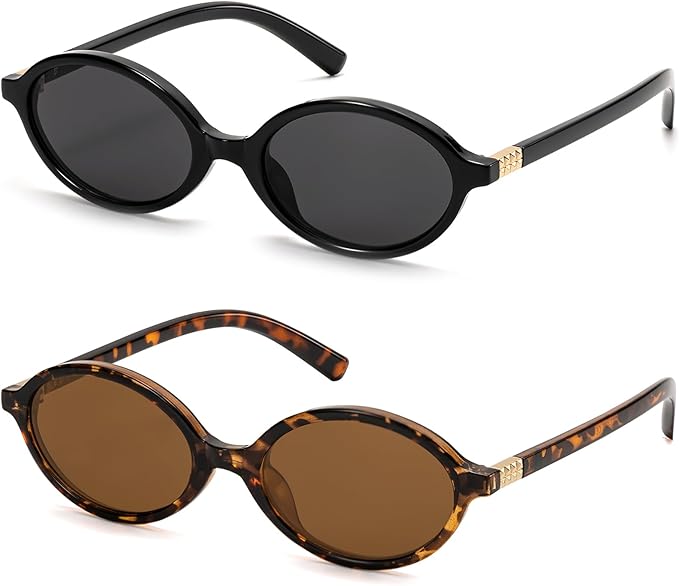 Oval Sunglasses 2-Pack (Black + Tortoise) — Vintage oval designer-style sunglasses.