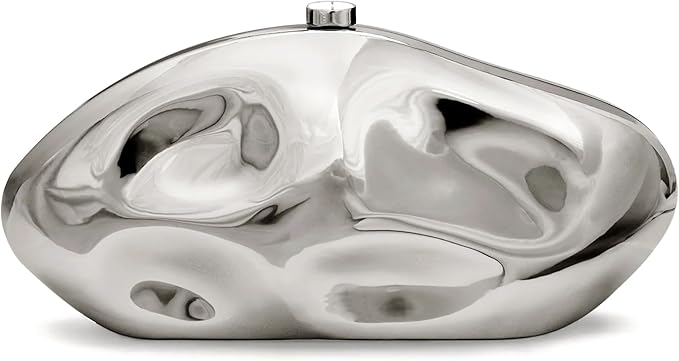 Acrylic Silver Clutch Bag — Irregular shape acrylic clutch in silver. Clear panels with silver frame. Carries just enough: phone, lipstick, tissue.