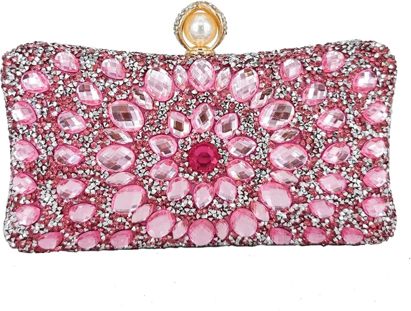 Pink Crystal Pearl Beaded Clutch — Blush beaded clutch for evening events.