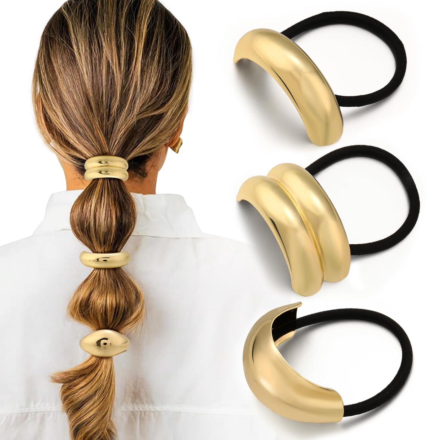 Gold Geometric Bubble Ponytail Hair Ties — Stretchy non-damage geometric gold bubble hair ties.