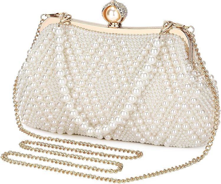 Pearl Clutch Bag — Pearl-embellished evening clutch bag.