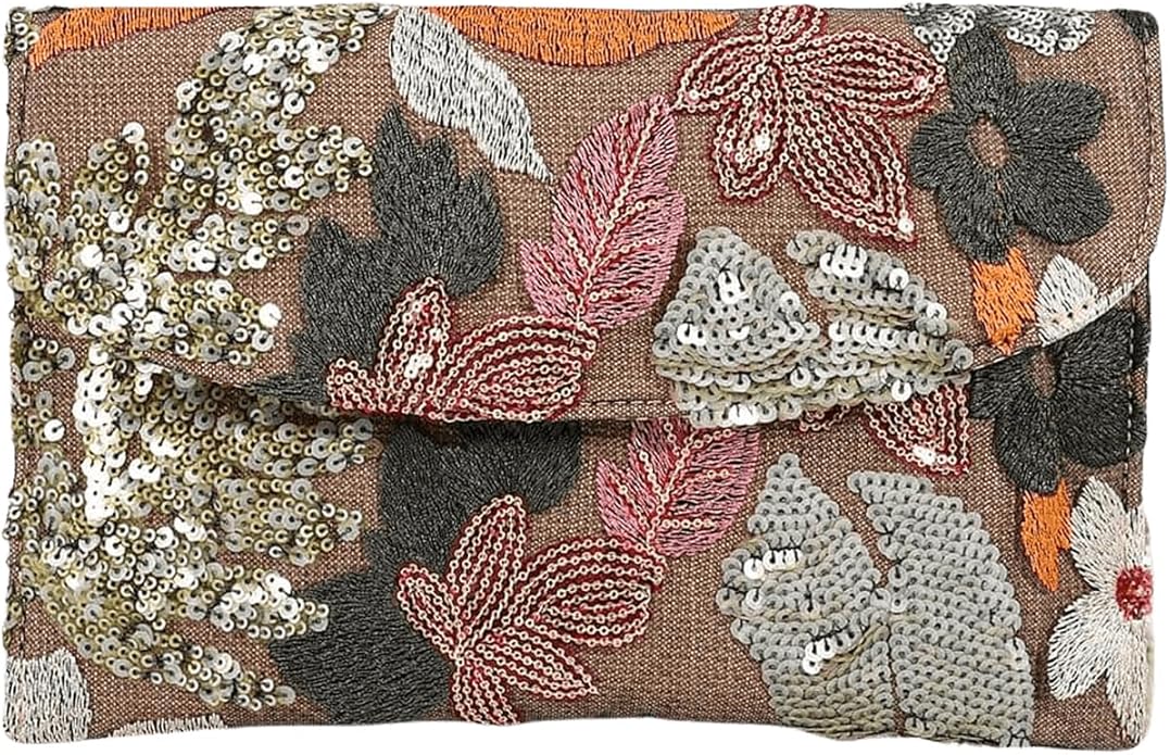 Verdusa Embroidered Floral Clutch — Embroidered floral evening clutch bag.