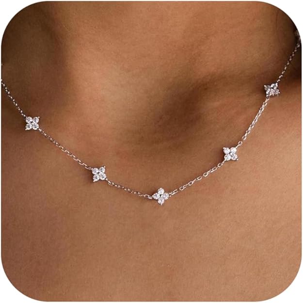 CUEZIY Crystal Clover Necklace — Simulated zirconia crystal clover pendant necklace.