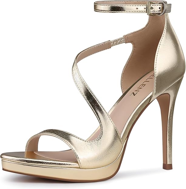 Gold Strappy Stiletto Heels — Gold strappy platform heels for elevated evening style.