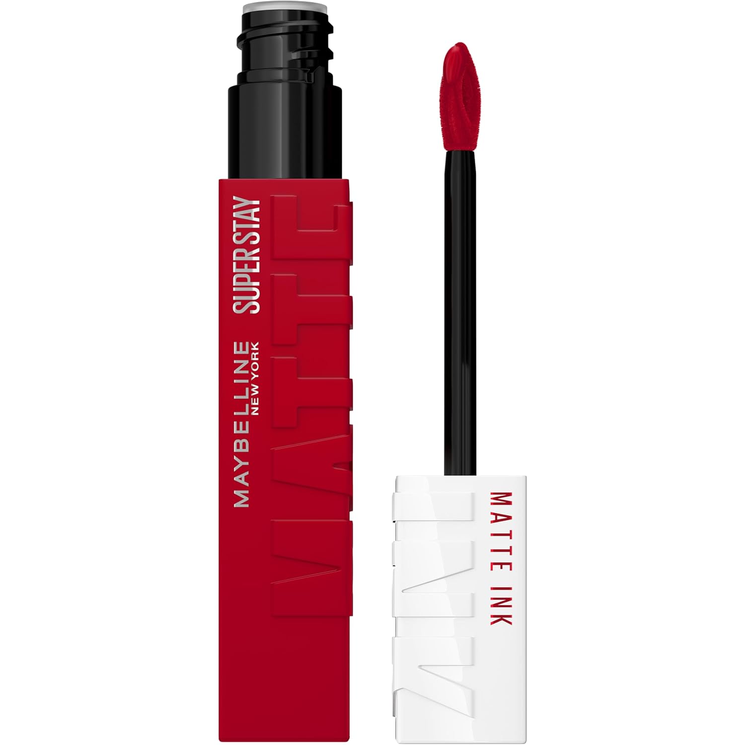Maybelline SuperStay Matte Ink — Pioneer Red — SuperStay Matte Ink liquid lipstick in Pioneer (red).