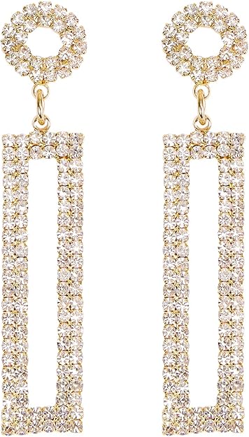Legitta Rhinestone Rectangle Drop Earrings — Crystal rhinestone rectangle statement drop earrings.