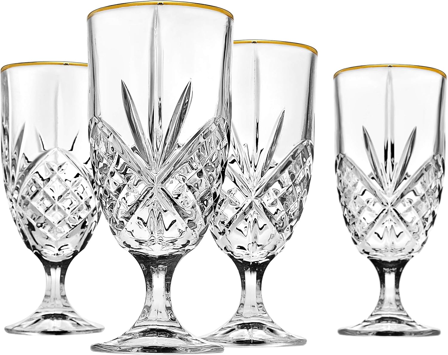 Godinger Gold Rim Crystal Glasses — Crystal beverage glasses with gold band. These catch the light beautifully and make even water feel special.