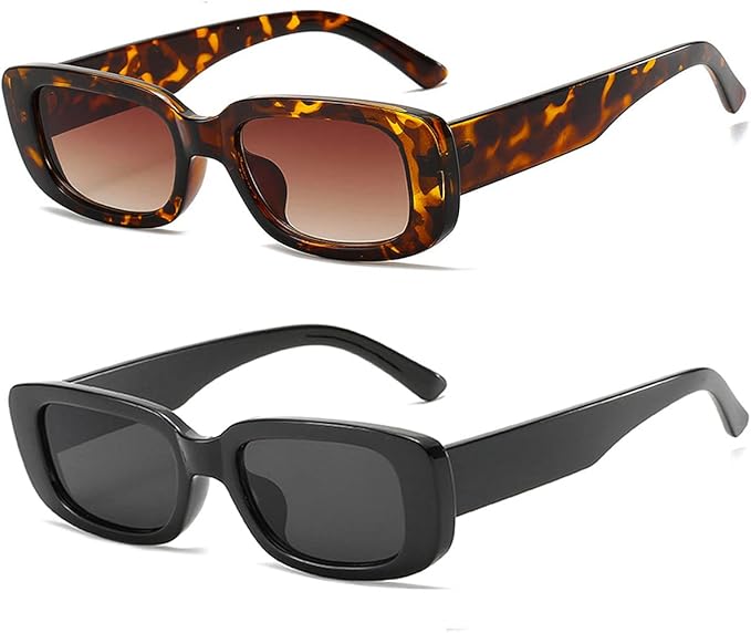 Rectangular Sunglasses 2-Pack (Tortoise + Black) — Tortoise rectangle frame sunglasses.
