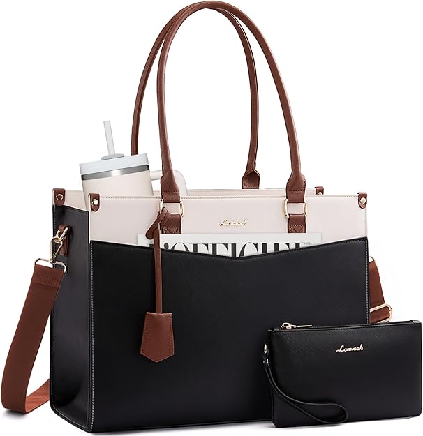 Lovevook Leather Tote-to-Clutch Convertible Bag — Waterproof leather tote with detachable clutch insert.