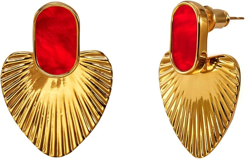 CelebWonde Gold & Red Statement Earrings — Gold and red statement drop earrings.