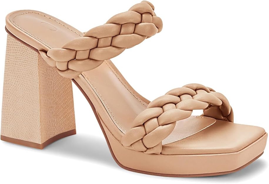 Coutgo Braided Block Heel Sandals — Braided block heel platform sandals.