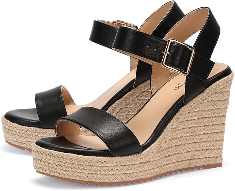 VICKI·VICKI Black Espadrille Wedge Sandals — Platform wedge espadrille sandals in black.