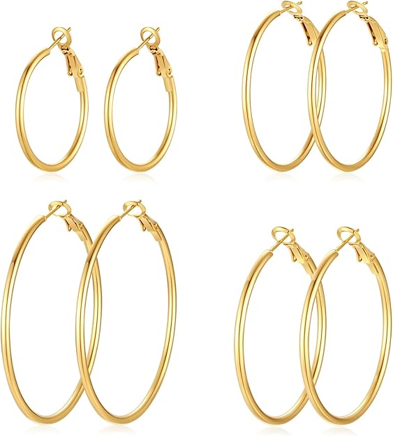 PICKBEAU Gold Hoop Earrings Set (4 Pairs, 14K Gold Plated, Hypoallergenic) — Gold hoop earrings set — versatile accessory to complete any Mother's Day look