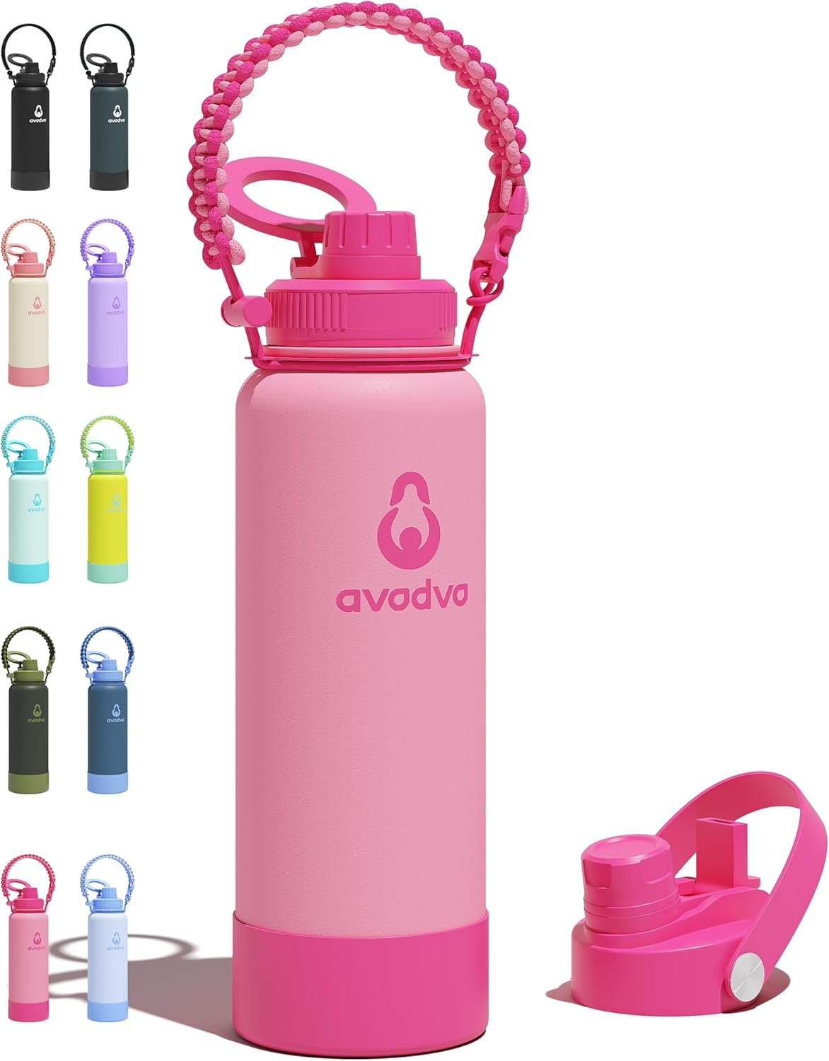 avodvo Pink Insulated Water Bottle — BPA-free insulated pink water bottle, stainless steel, magnetic lid.