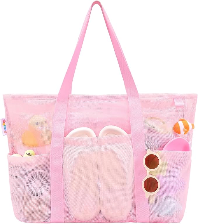 Tagitary Mesh Beach Tote — Sandproof waterproof foldable mesh beach tote.