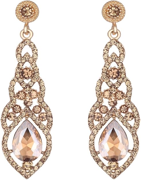 mecresh Gold Pearl Teardrop Chandelier Earrings — Classic gold and pearl wedding earrings.