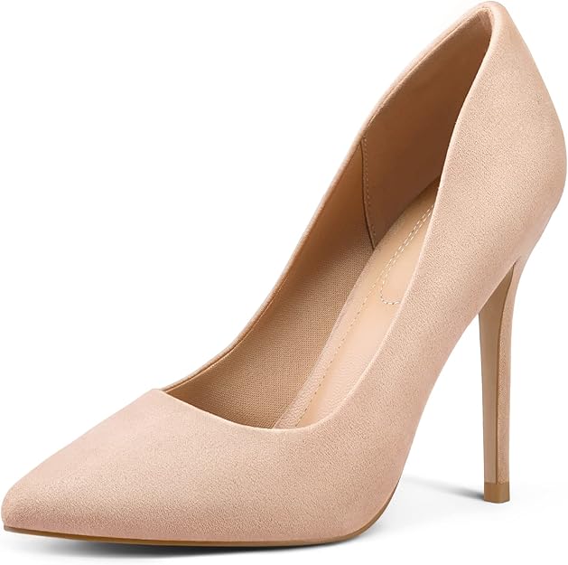 mysoft Nude Pointed-Toe Stiletto Pumps — Nude pointed-toe stiletto heels for formal events.