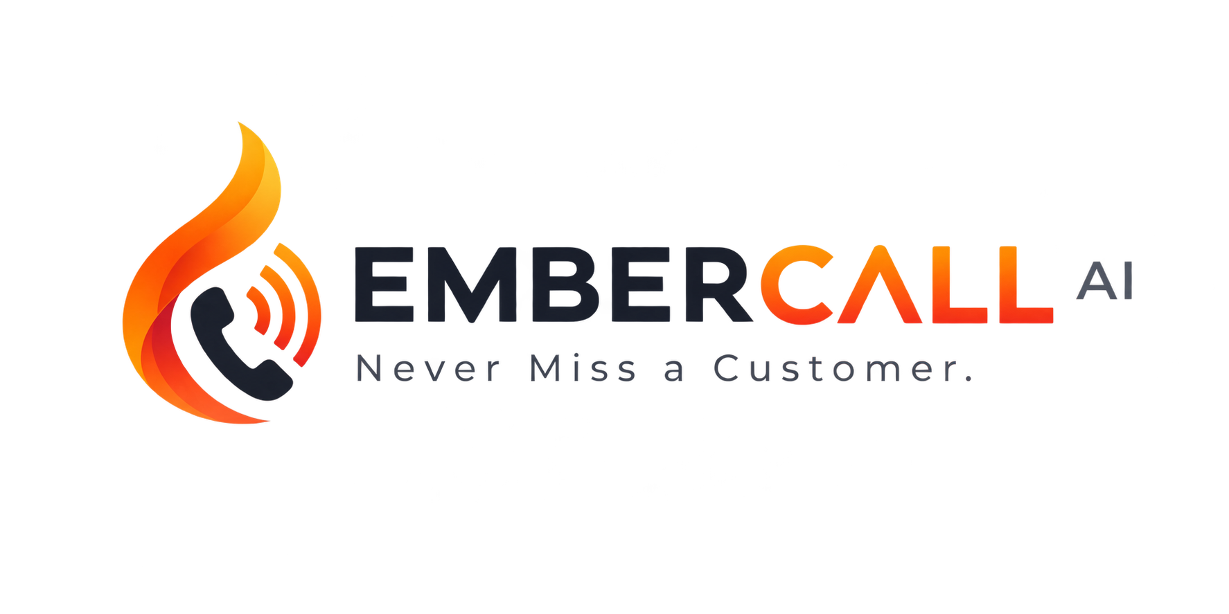 EmberCall AI logo, Never Miss a Customer.