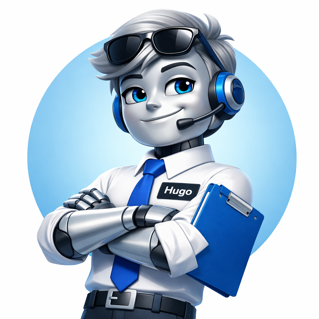 Hugo with clipboard and sunglasses — business operations manager