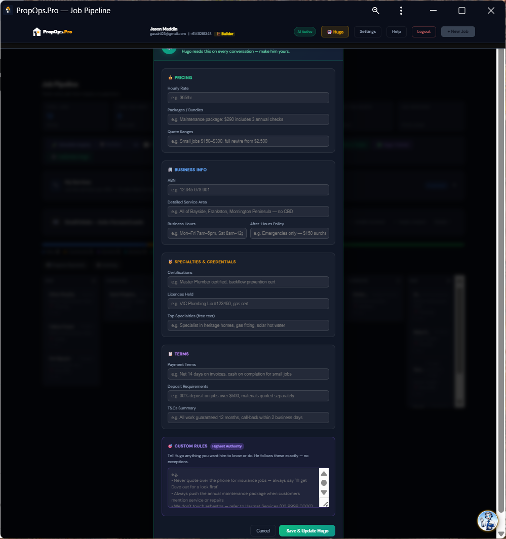 Customize Your Hugo — real dashboard screenshot