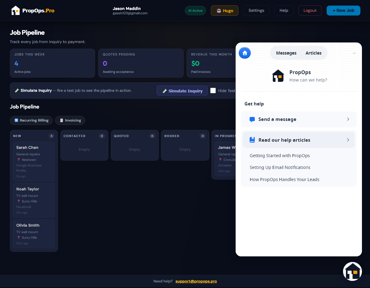 Crisp home — articles list with search