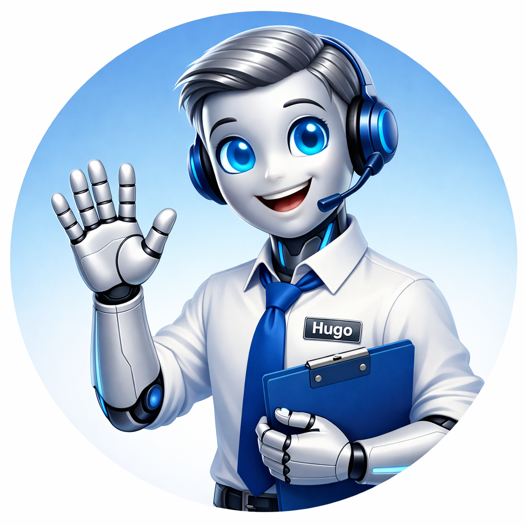 Hugo waving — available 24/7