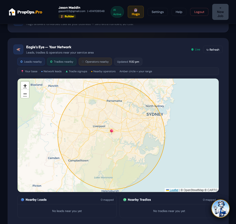 Eagle's Eye live network map showing leads, operators and service areas