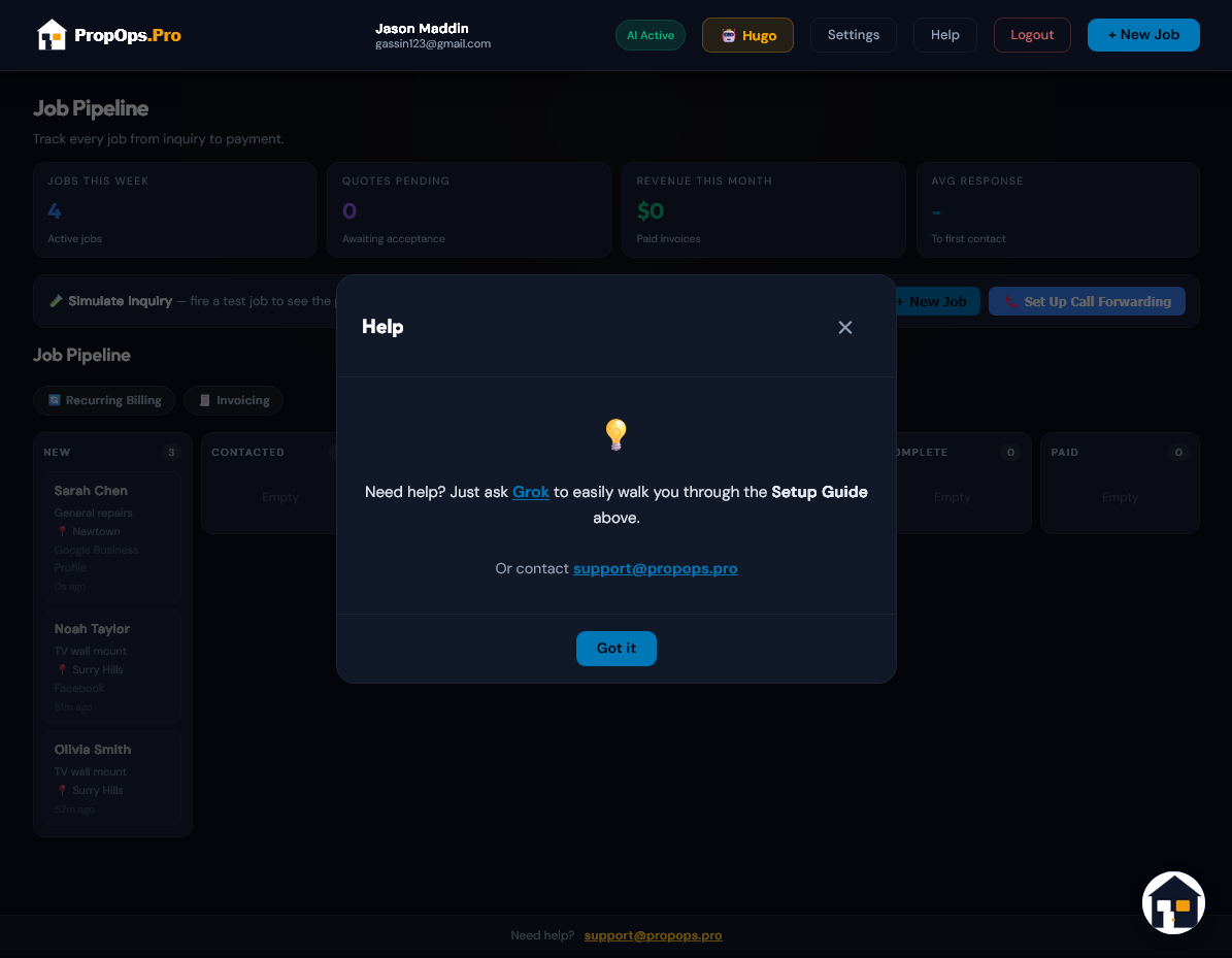 Help modal — Hugo reference