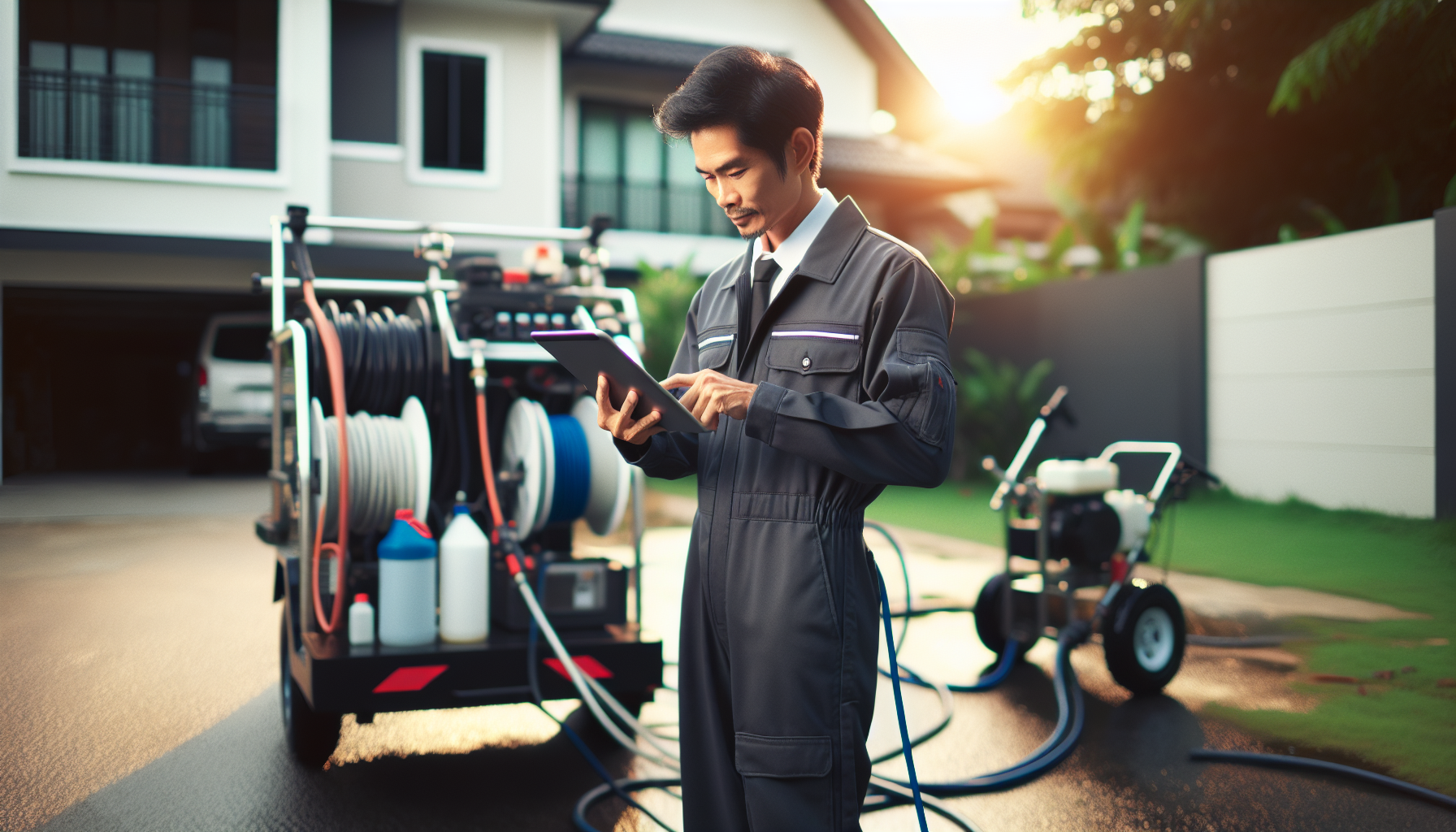 Pressure washing operator on-site