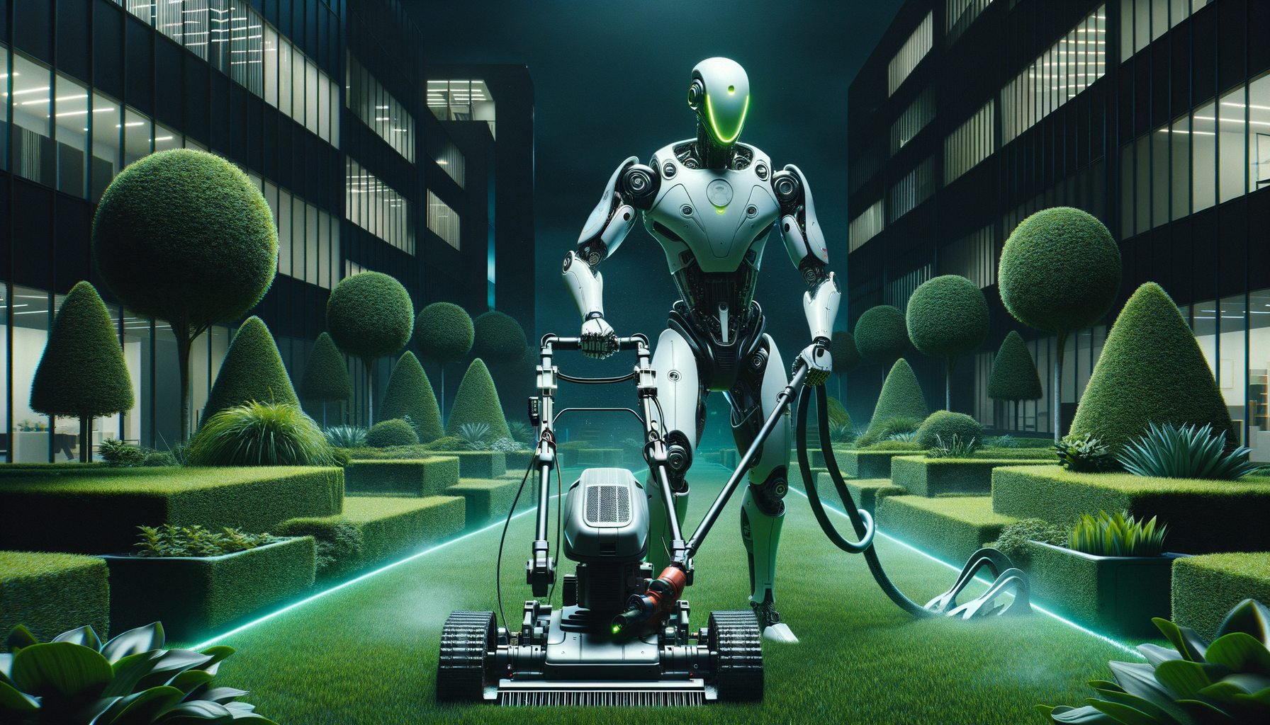 Commercial property grounds maintenance — autonomous fleet working across corporate campus