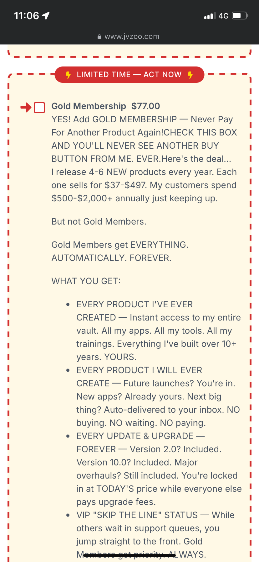 Gold Membership upsell - IMG_4432