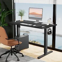 electric height-adjustable standing desk under 250 with dual monitor setup in home office product view 4