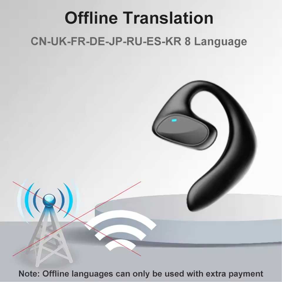 real-time language translation earbuds under 100 for international travel with Bluetooth wireless product view 5