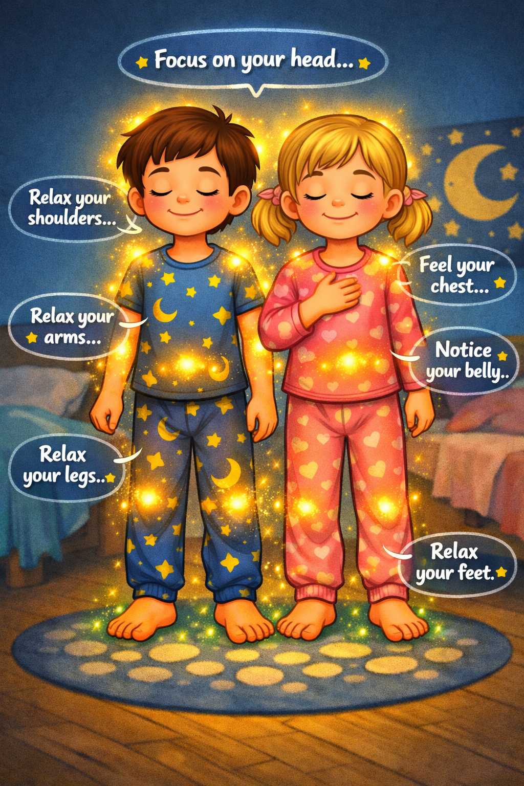 Kids doing bedtime body scan