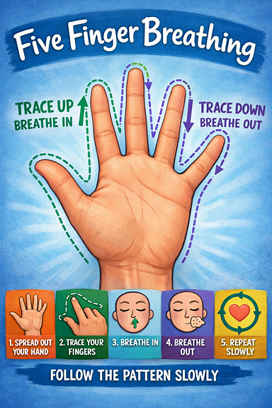 Five Finger Breathing — trace up breathe in, trace down breathe out