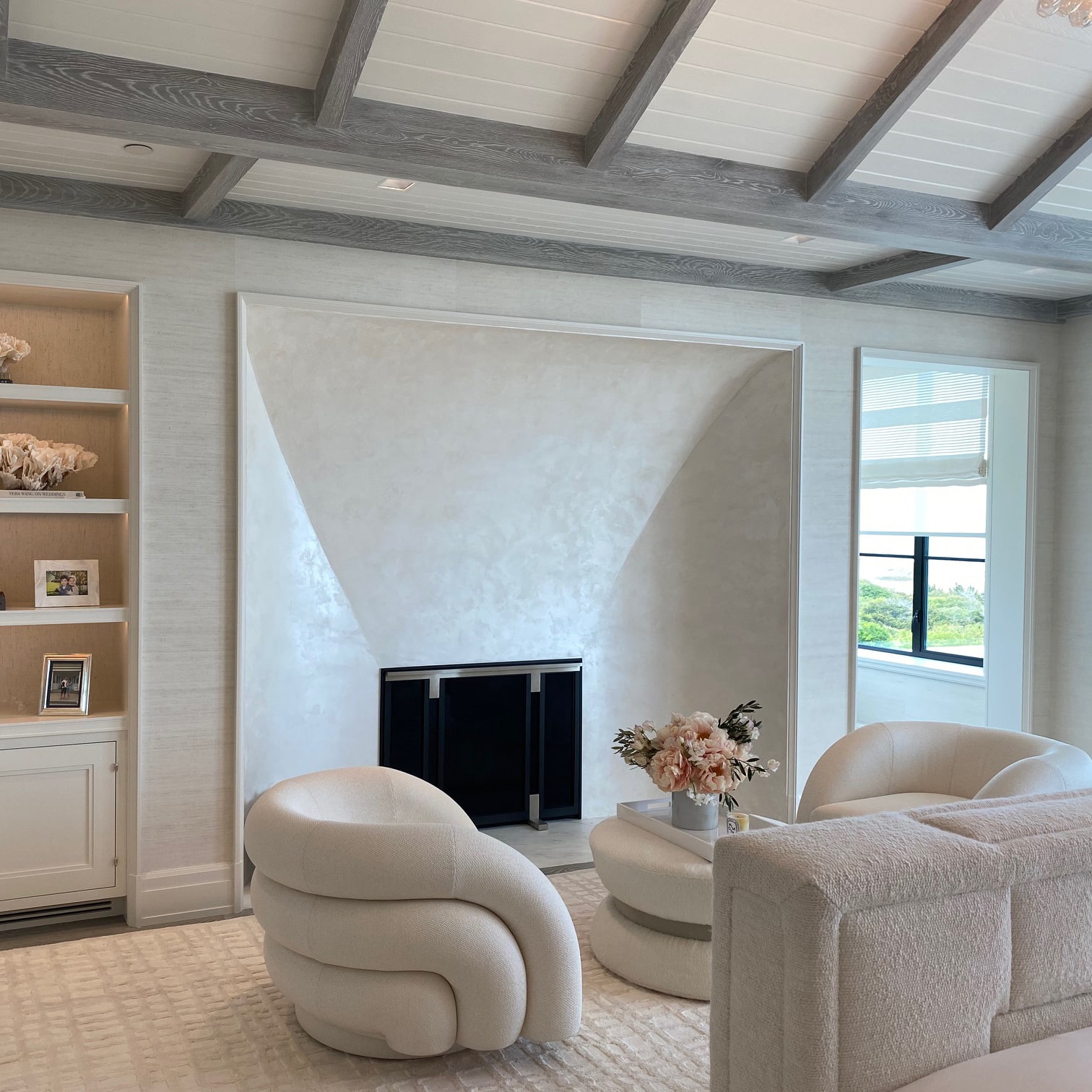 Modern sculptural GFRC fireplace surround