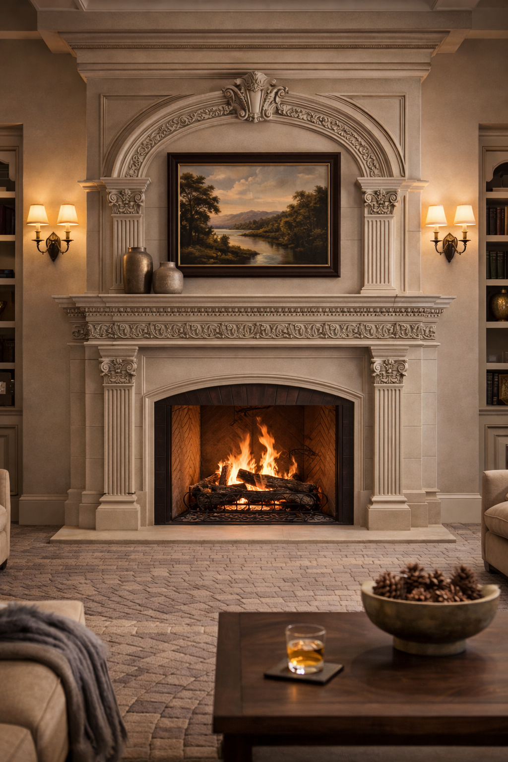 Ornate classical fireplace surround - cast stone
