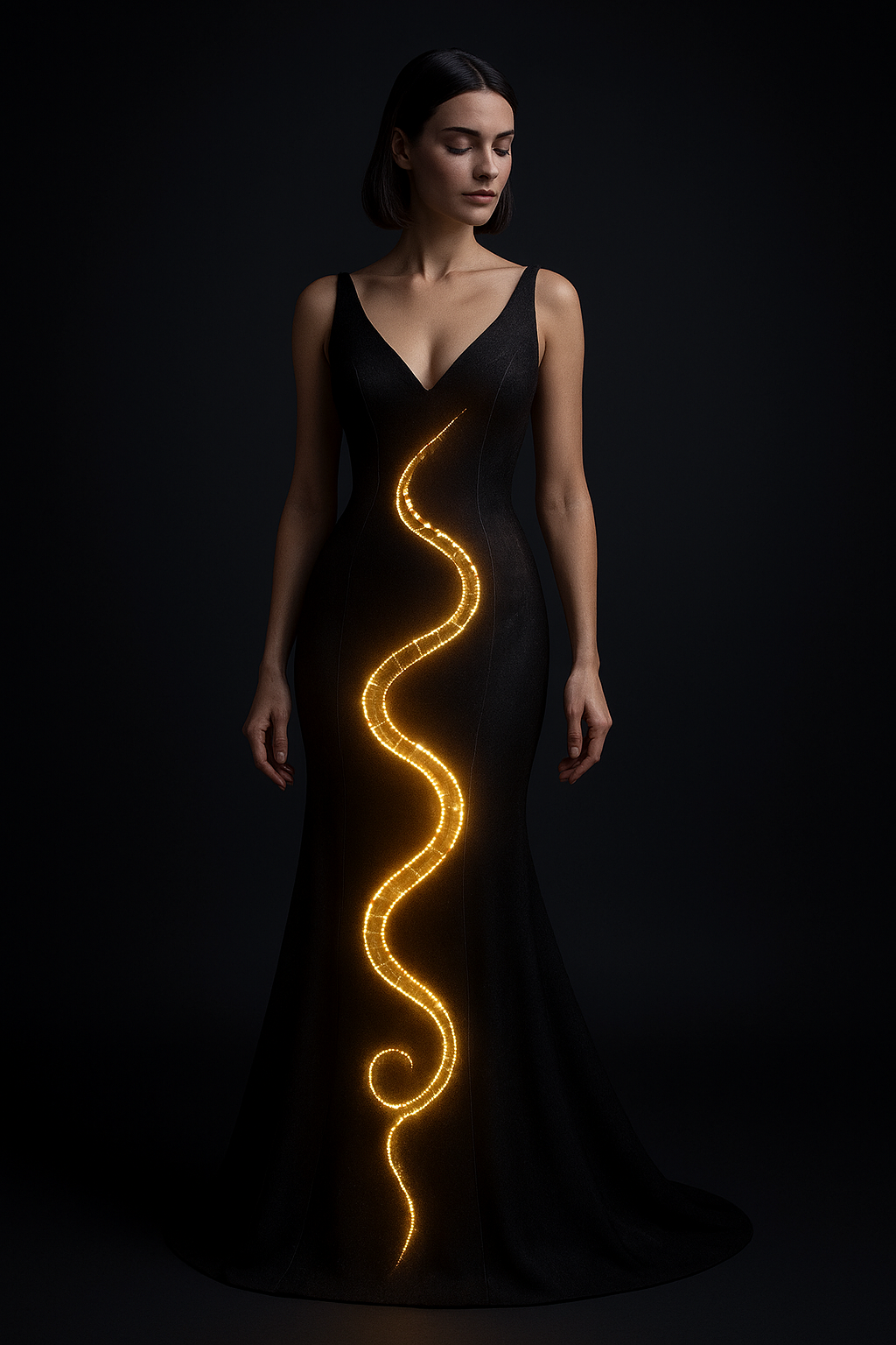 The Serpentine — Concept Render, Black Gown with Gold LED Serpentine