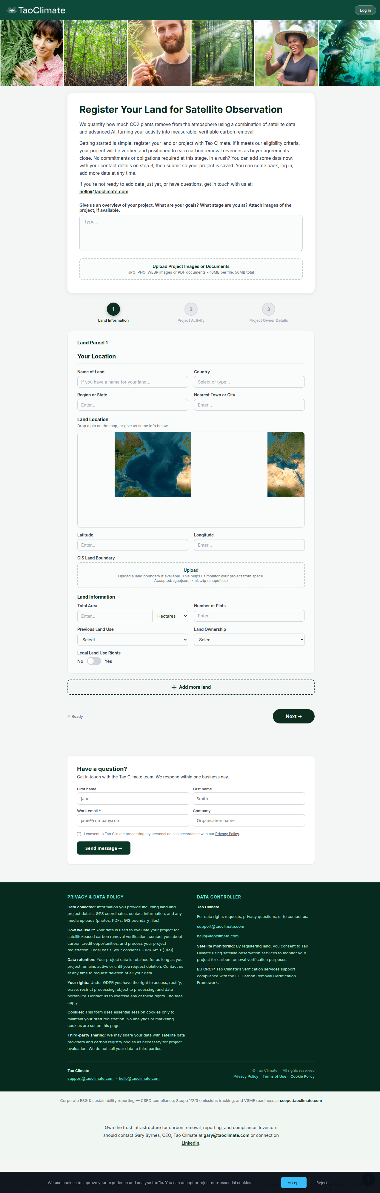 Tao Climate supplier portal - carbon removal supplier onboarding and verified inventory management