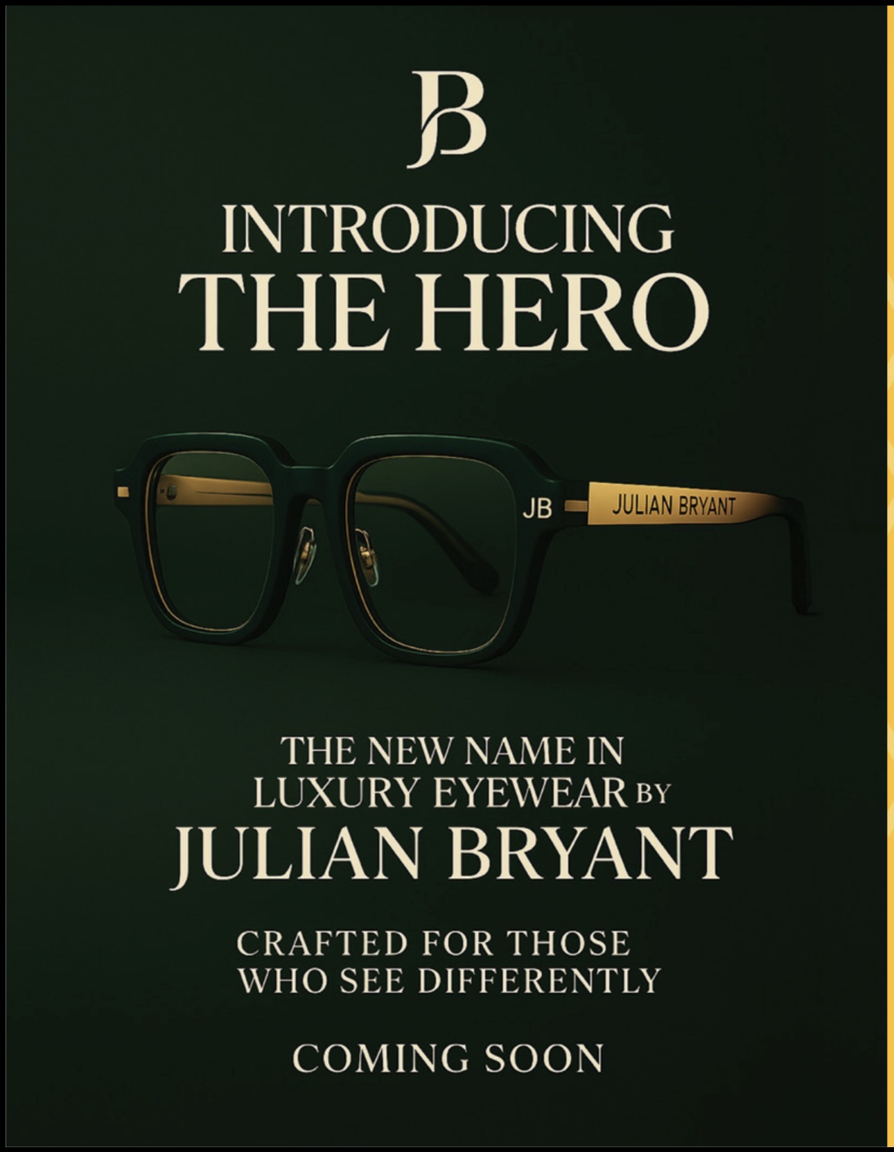 The Hero by Julian Bryant — luxury emerald and gold eyewear