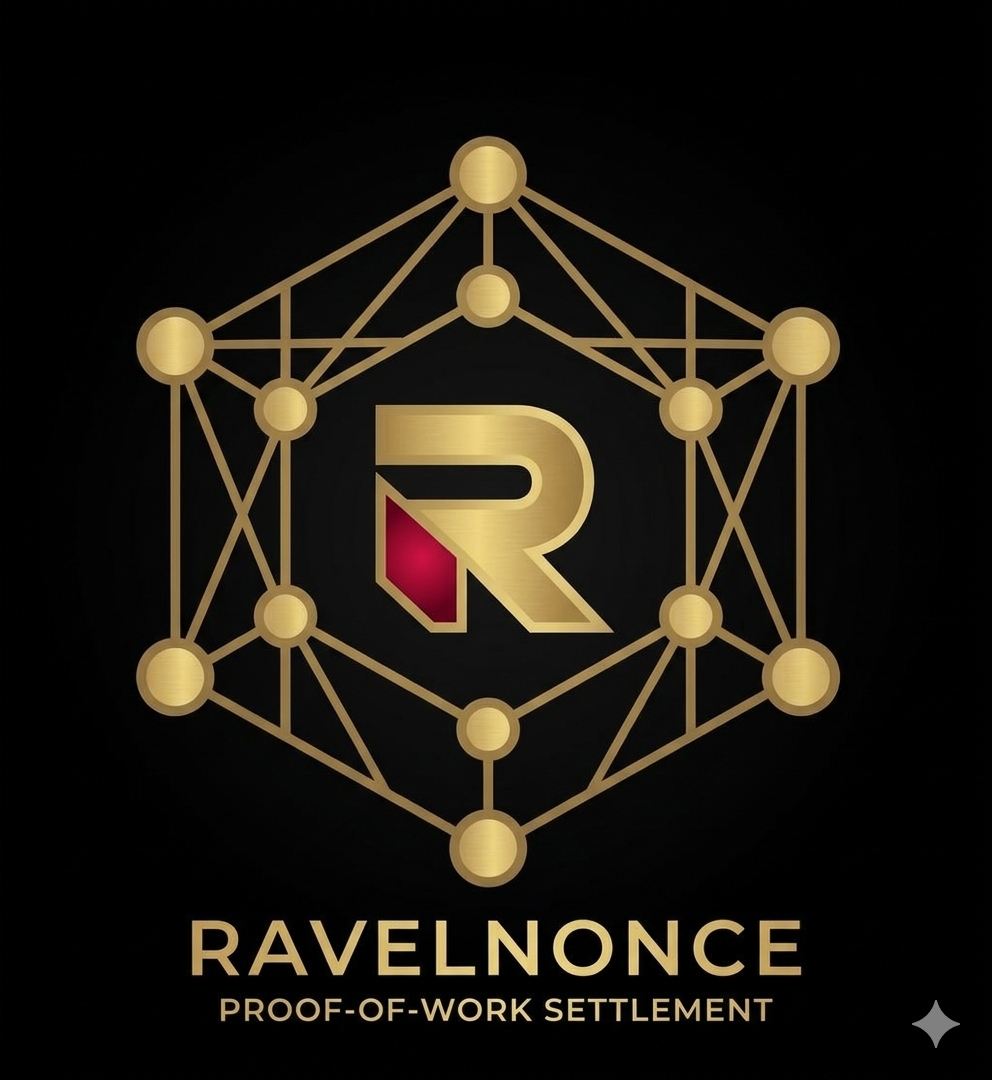 Ravelnonce logo featuring a gold network emblem and wordmark