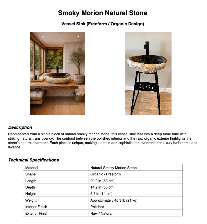 Smoky morion vessel sink — artisan craftsmanship