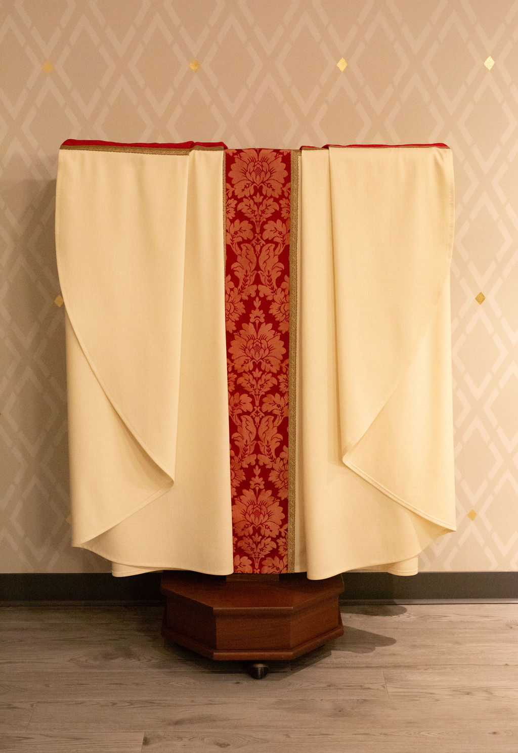 Funeral Pall Stand with ivory pall draped — Randall Creations original design