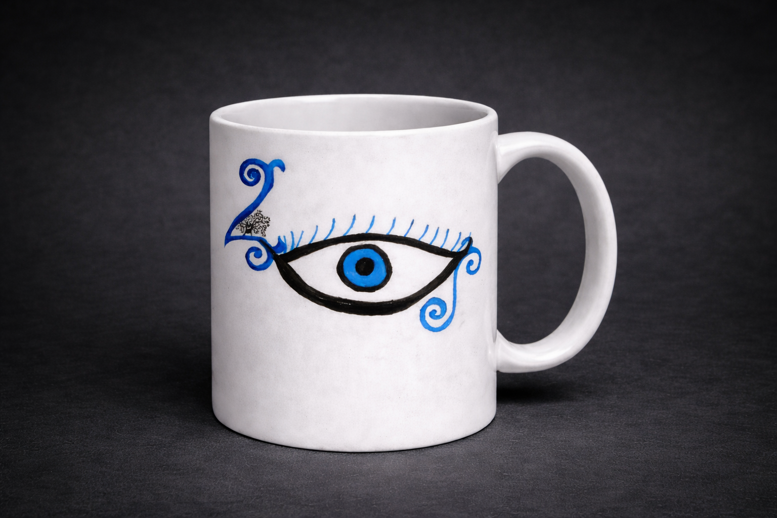 Evil Eye Mug — White with blue evil eye design