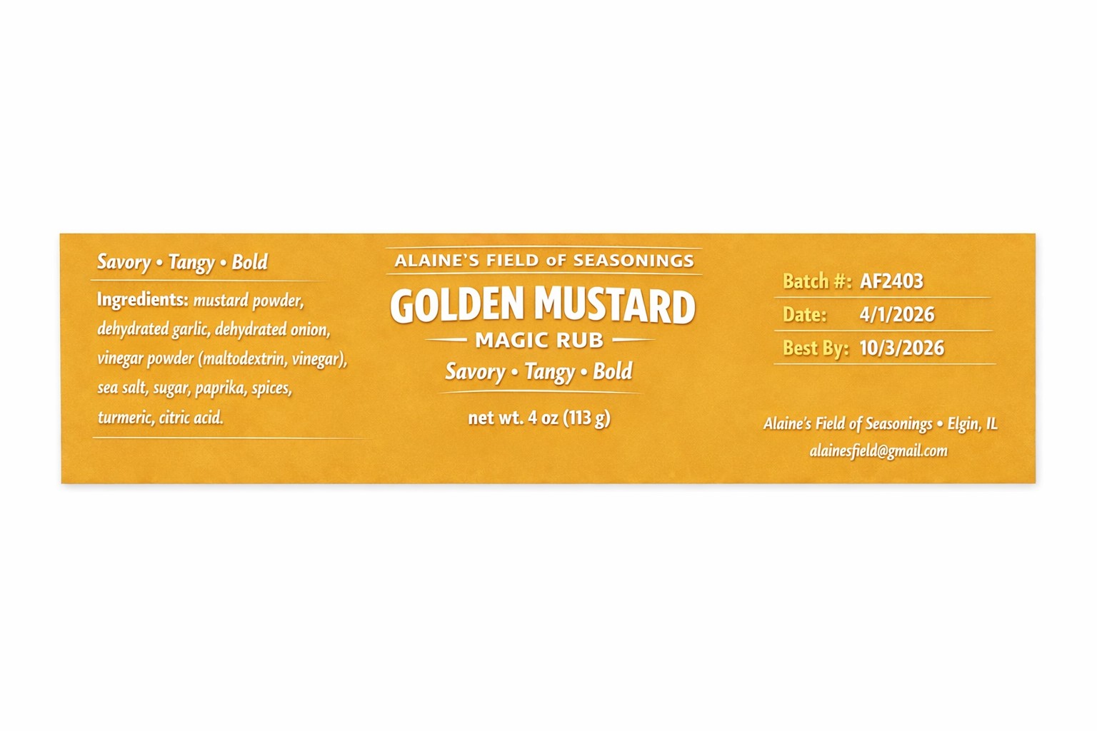 Golden Mustard Magic Rub label