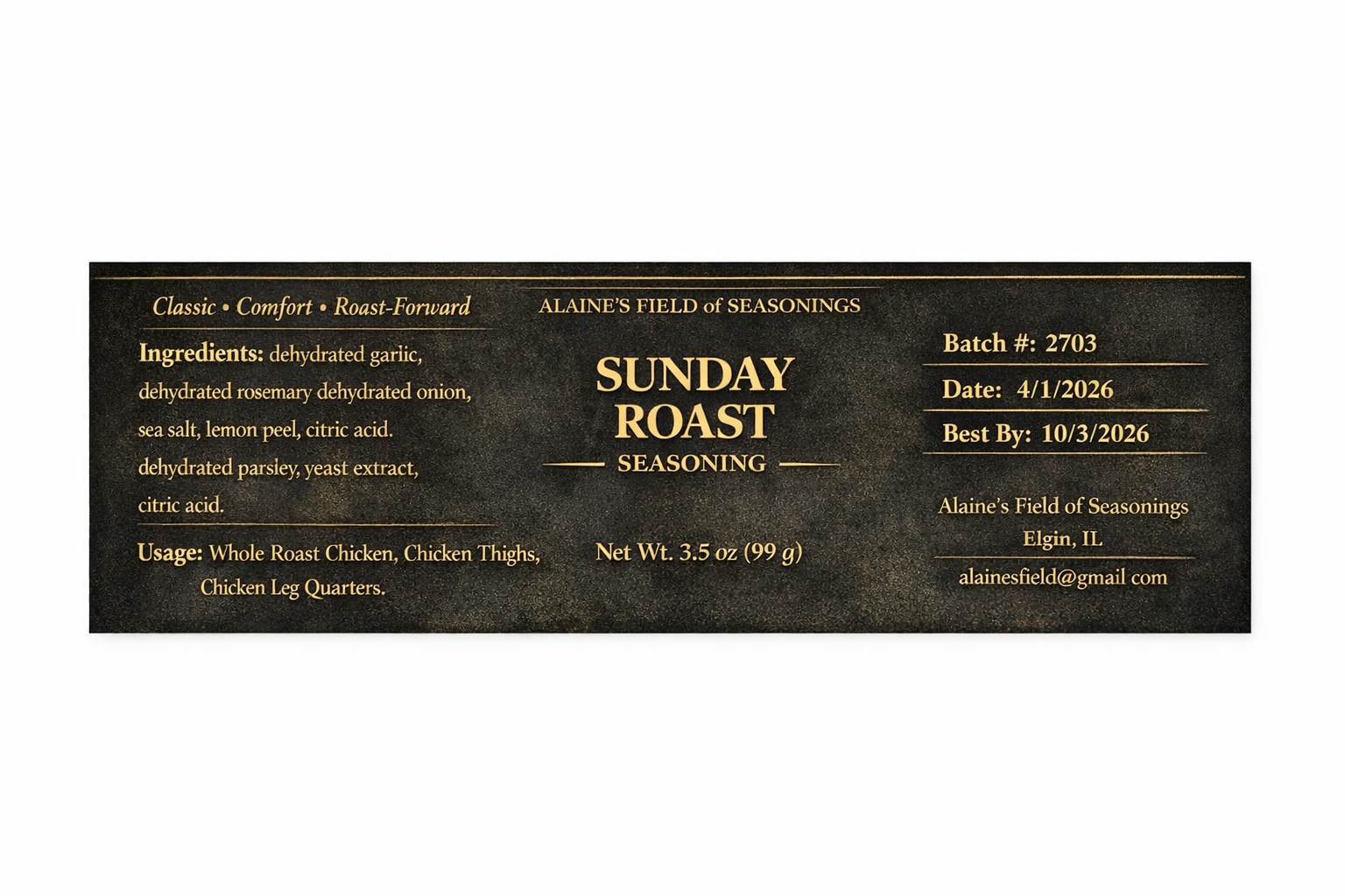 Sunday Roast Seasoning label