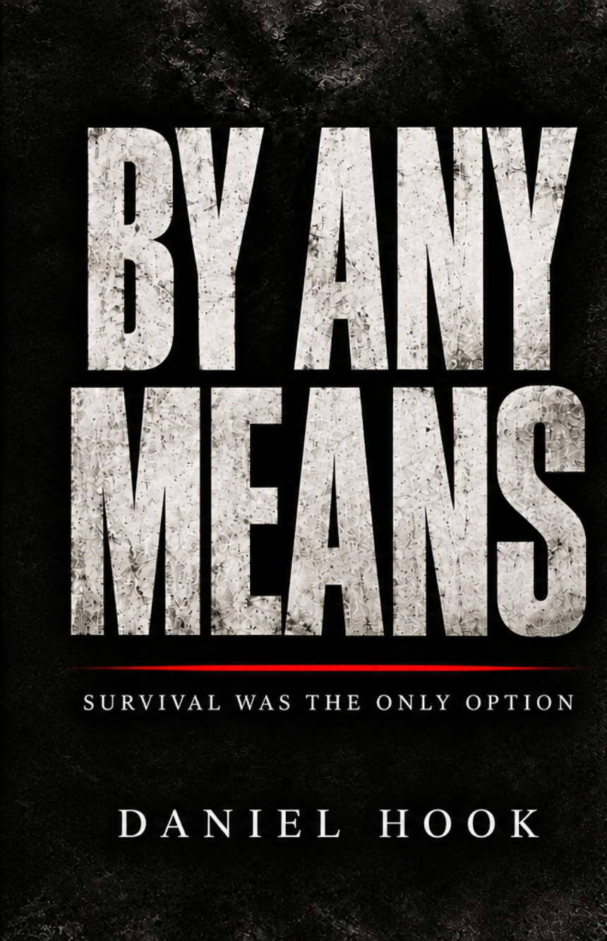 Black, white, and red front cover of By Any Means by Daniel Hook