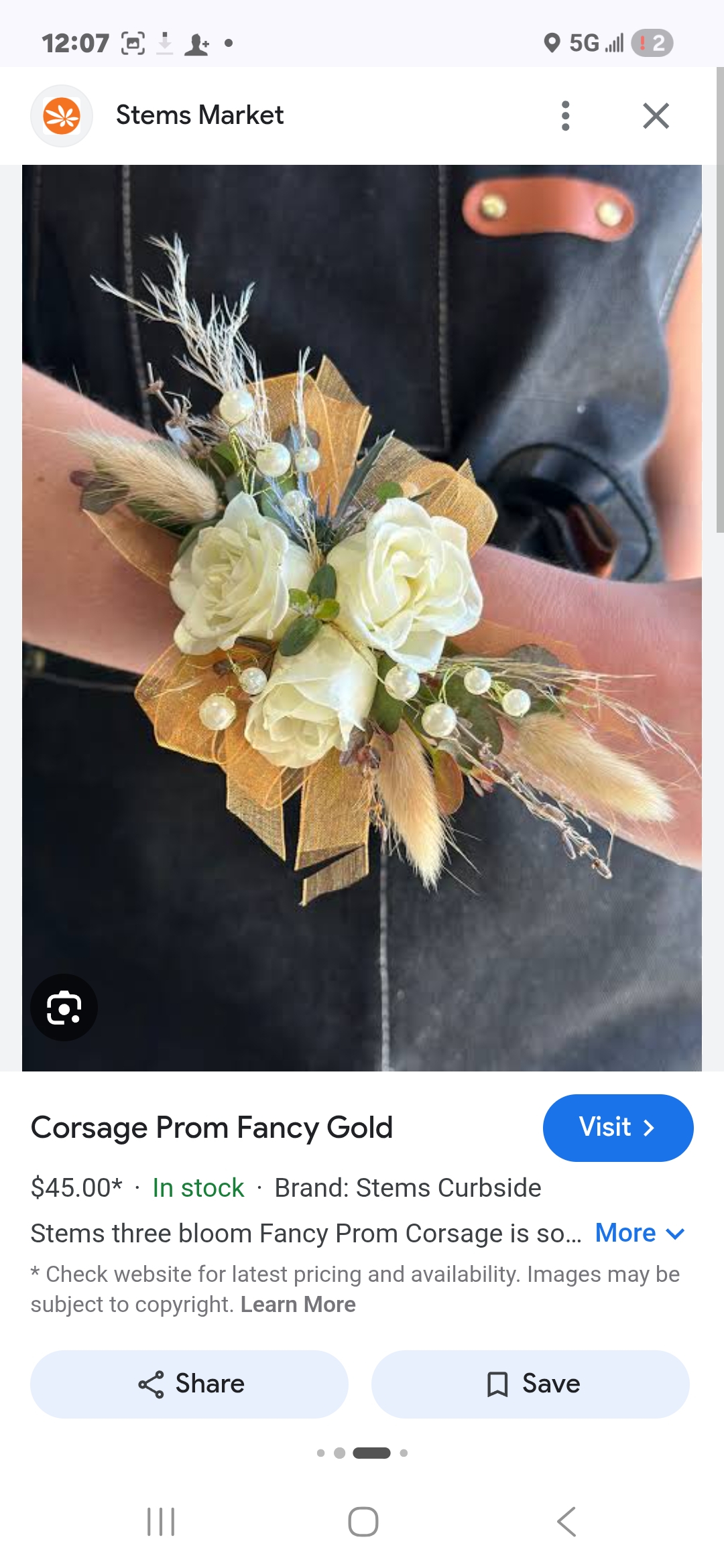Gold accent prom corsage